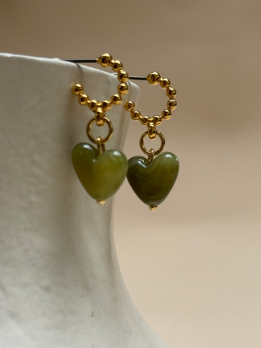 BOUCLES D'OREILLES COEUR VERTES